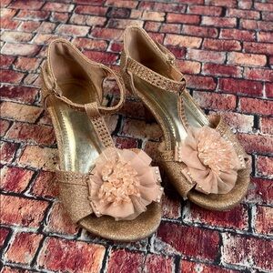 Girls Dream Pairs Glittery Gold Heels with Floral Accent